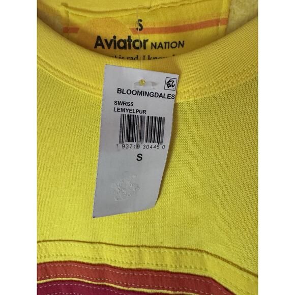 AVIATOR NATION Five Stripe Crewneck Sweatshirt In Lemon Yellow Sz S NWT $185 - Picture 3 of 9